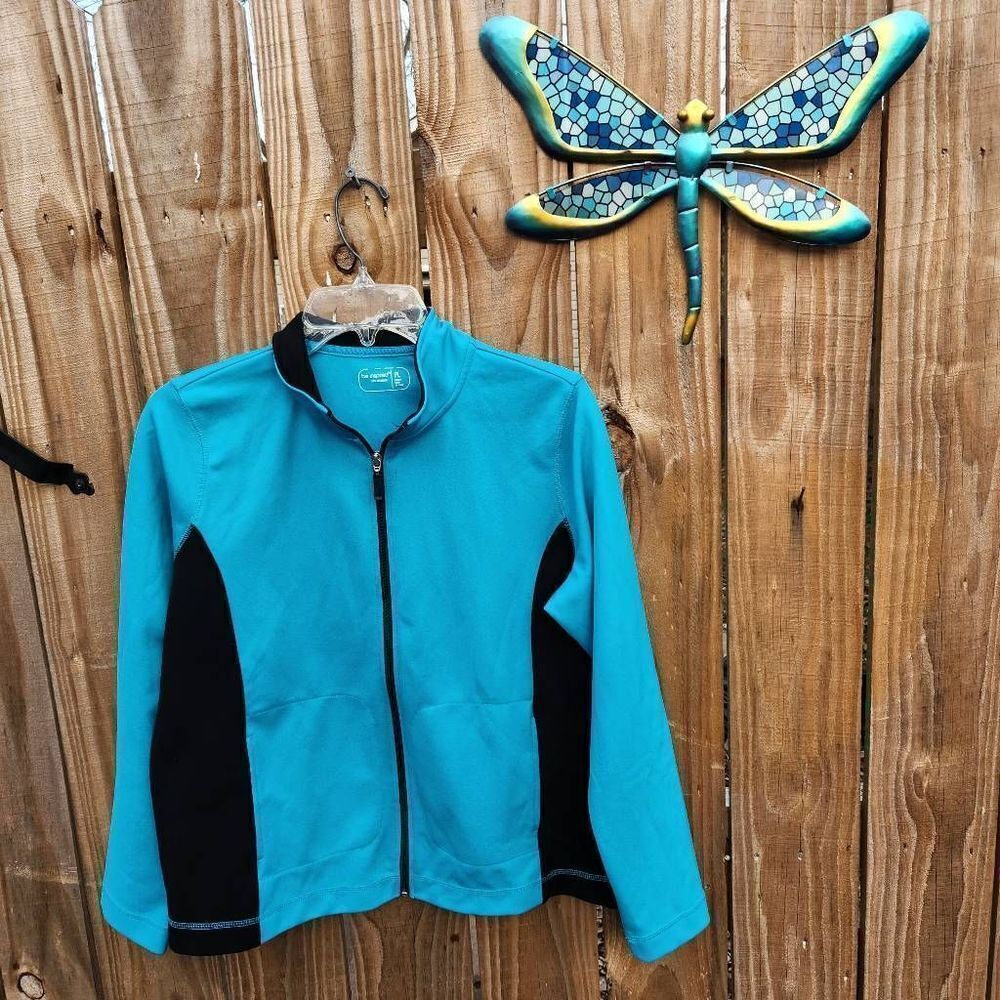 Be Inspired Blue Black Lightweight Zip Up Athletic Jacket Women's Petite Large